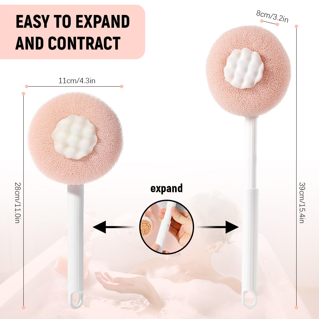 MAYCREATE Retractable Bathing Brush 14.8 inches Long Handle Sponge Brush Double Side Floral Bathing Loofah Brush Body Massager Back Scrubber Exfoliator Brush MAYCREATE Retractable Bathing Brush 14.8 inches Long Handle Sponge Brush Double Side Floral Bathing Loofah Brush Body Massager Back Scrubber Exfoliator Brush